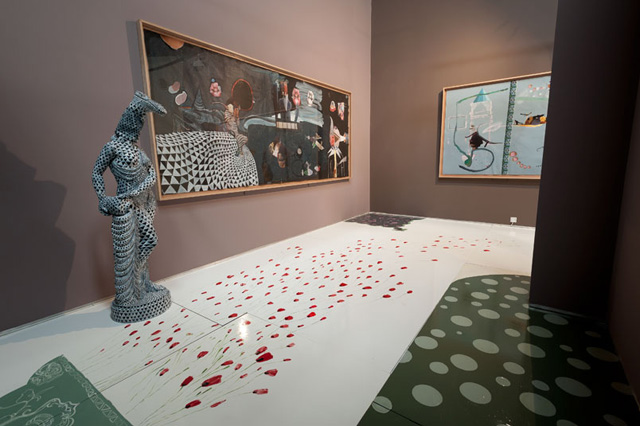 Installation view, The Exquisite Corpse Shall Drink the New Wine. Rokni Haerizadeh, Ramin Haerizadeh & Hesam Rahmanian, March 18-May 18, 2014, Gallery Isabelle van den Eynde.